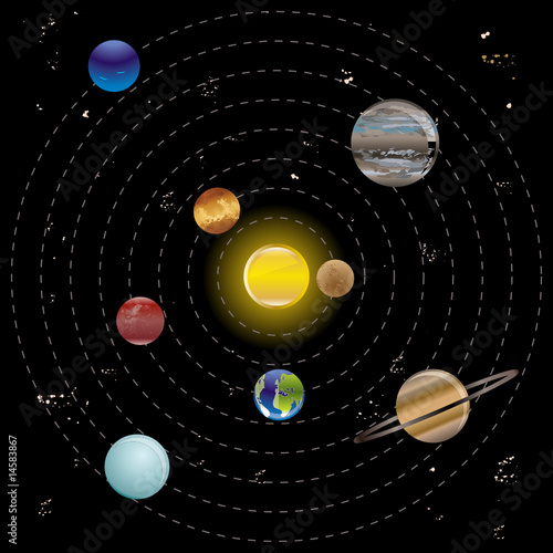 Planets and sun from our solar system. Vector illustration.