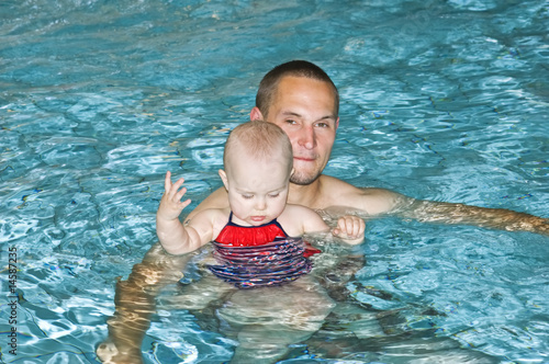 Father with daughter in swimming pool