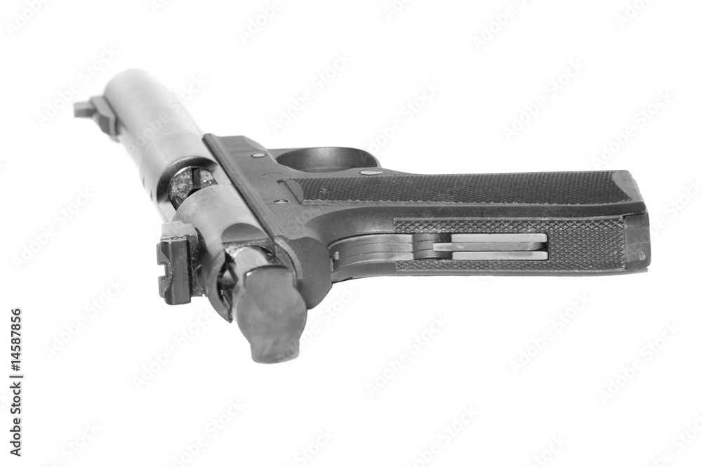 rear view of a semi-automatic pistol rear view of a semi-automatic pistol