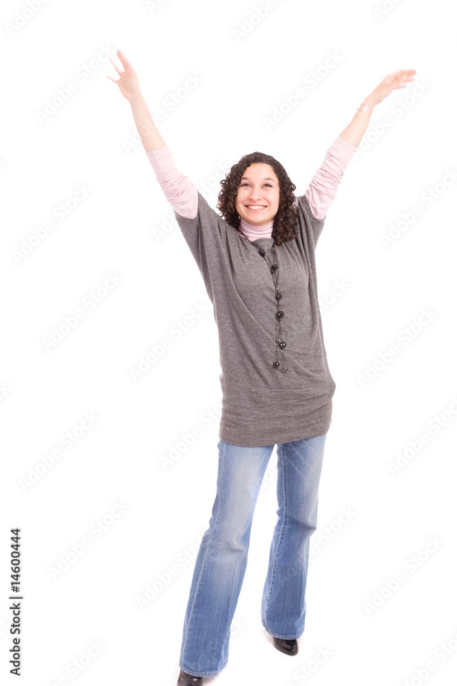 Very happy girl with arms raised Very happy girl with arms raised