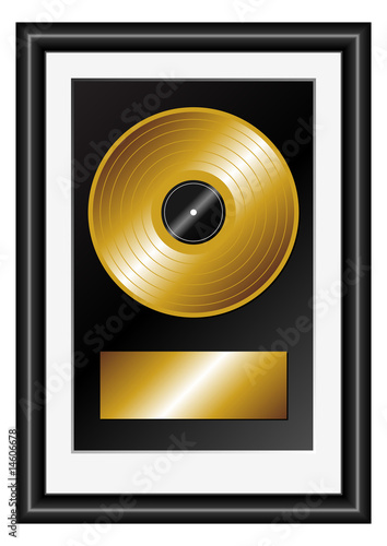 Framed vinyl golden record with plate to insert text