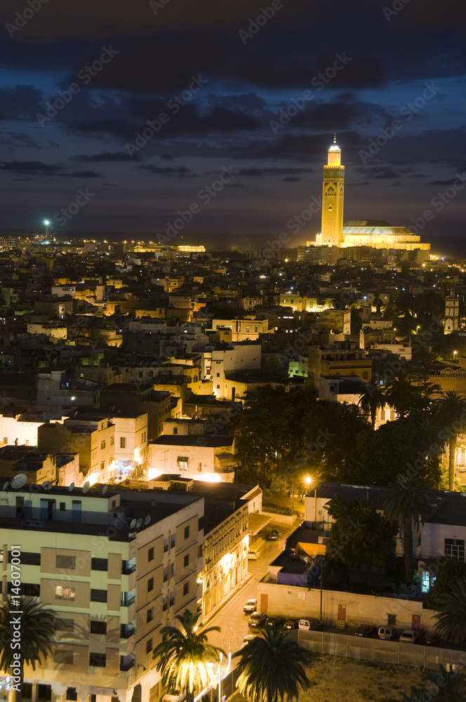 Hassan II mosque in Casablanca Morocco Africa night scene