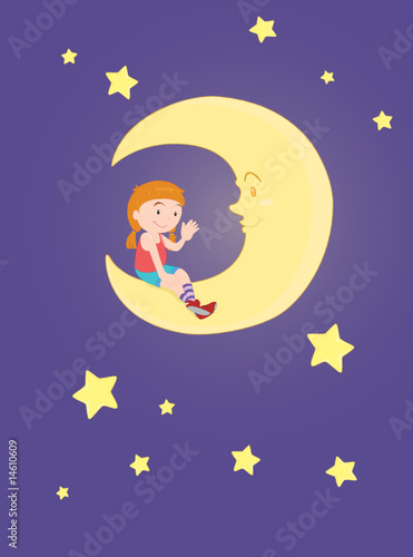 Girl sitting on a moon