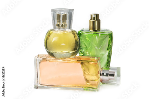 Perfume bottles on white background