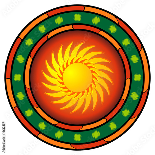 Mexican logo with sun and hot colors over white