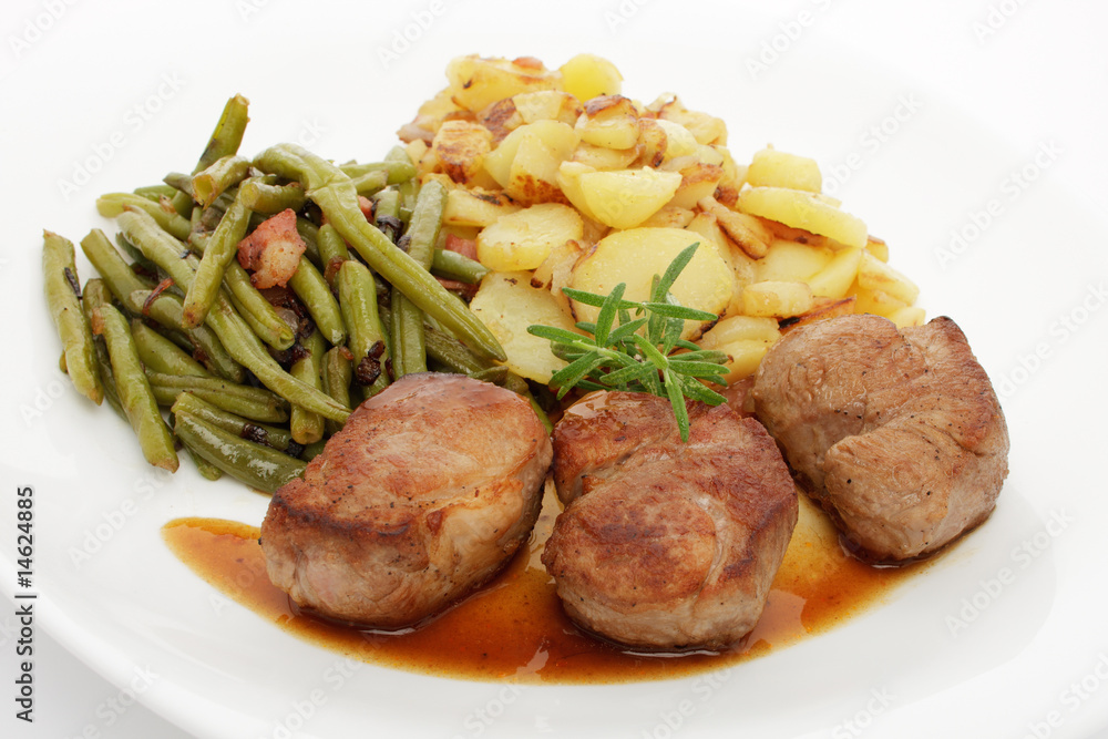 Schweinefilet mit Bohnen und Bratkartoffeln Schweinefilet mit Bohnen und Bratkartoffeln