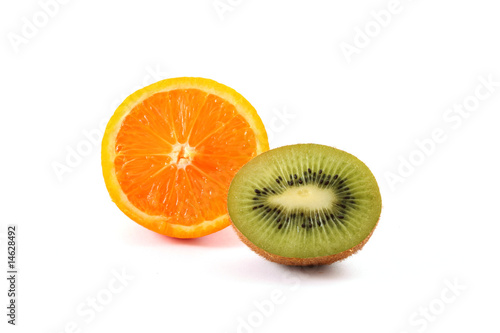 Orange and kiwi isolated on white