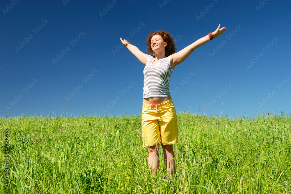 Girl stretching hands