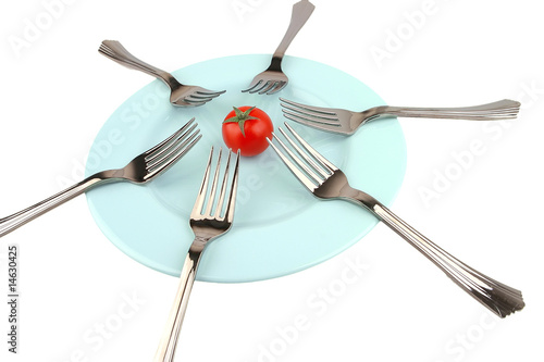 Canvas-taulu forks and tomat on dish