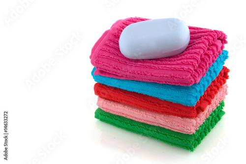 colorful towels with soap