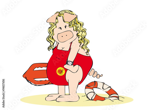 Baywatch woman pig