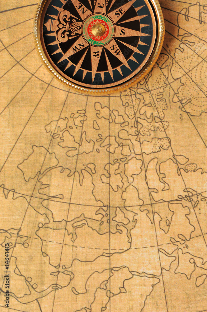 Old compass and map