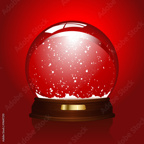 realistic illustration of an empty snowglobe on red photo