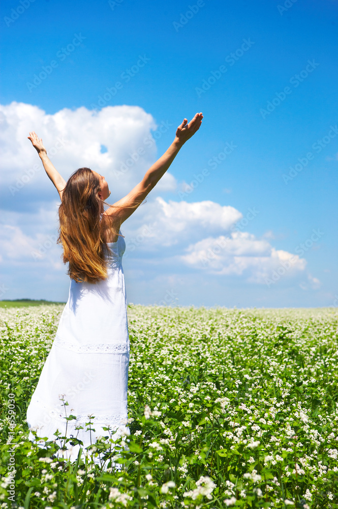 Woman and blue sky