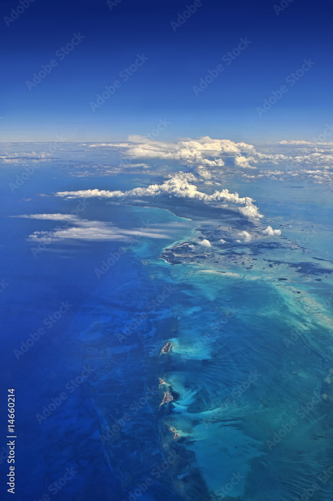 Aerial view over the caribbean