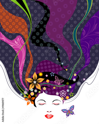 Vector illustration of Floral pattern hairstyle design.