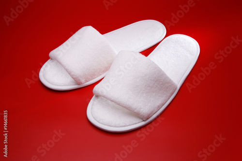 Canvastavla White slippers on red background