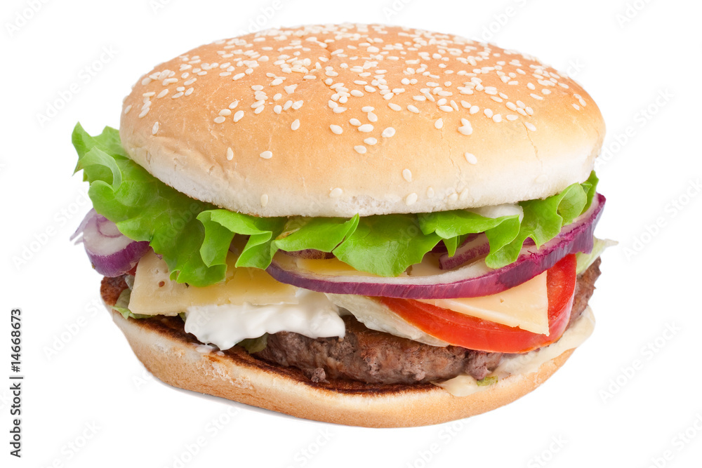single cheeseburger on white background single cheeseburger on white background