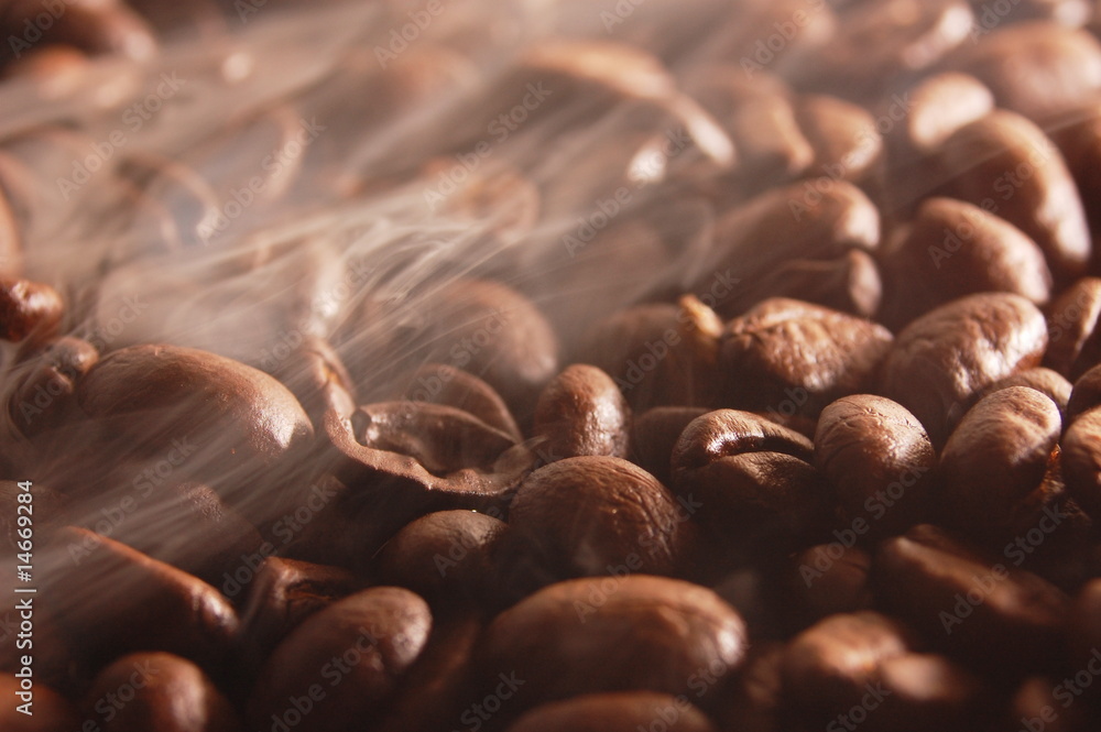 coffee beans with steam coffee beans with steam