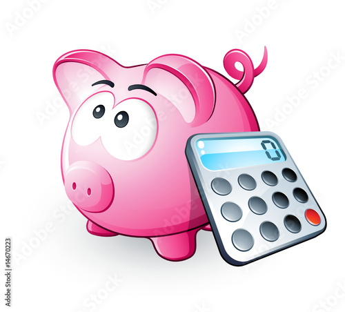 Cochon tirelire et calculatrice