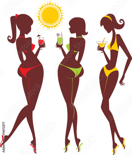 Three young girls drinking cocktails
