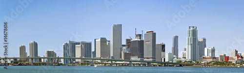 Panorama of Miami urban architecture with buildings and bridge