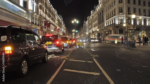 Regent Street at night. Timelapse in London
