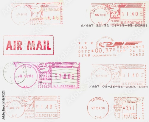 USA, old, red postmarks background