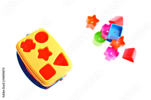Tableau sur toile Shape sorter toy with various coloured blocks isolated on white