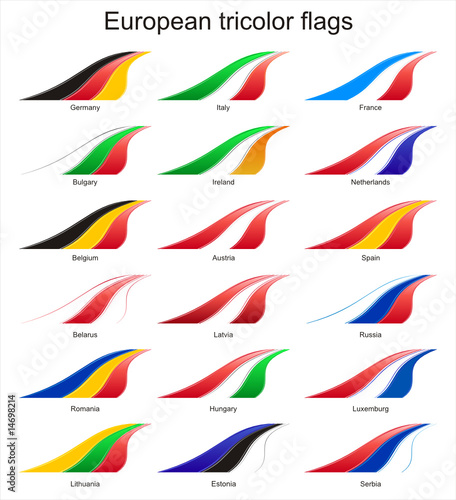 European tricolor flags on one sheet