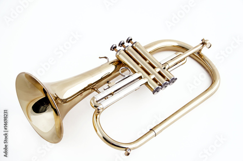 Trumpet flugelhorn Isolated on White photo