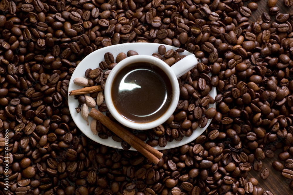 Cup of coffee with chocolate view from above