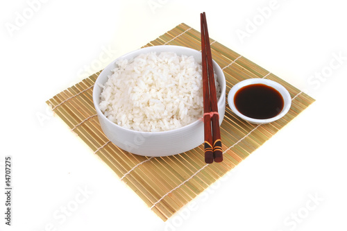 white rice on bamboo mate