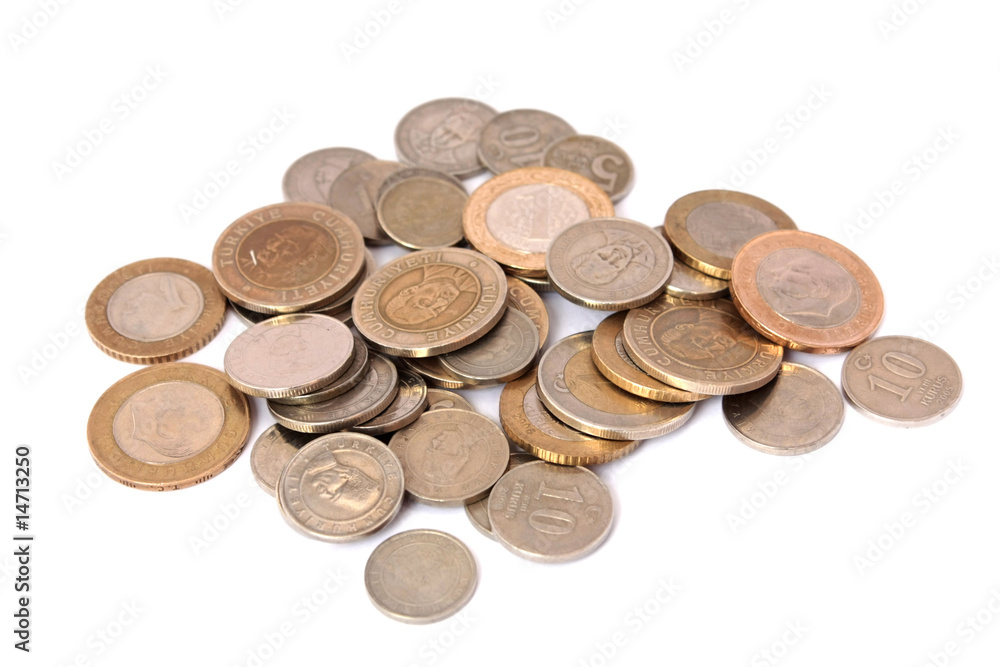 Turkish Lira coins isolated on white Turkish Lira coins isolated on white