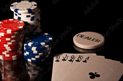 Casino Chips red and black and white and cards