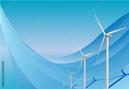 Wind turbines on blue background