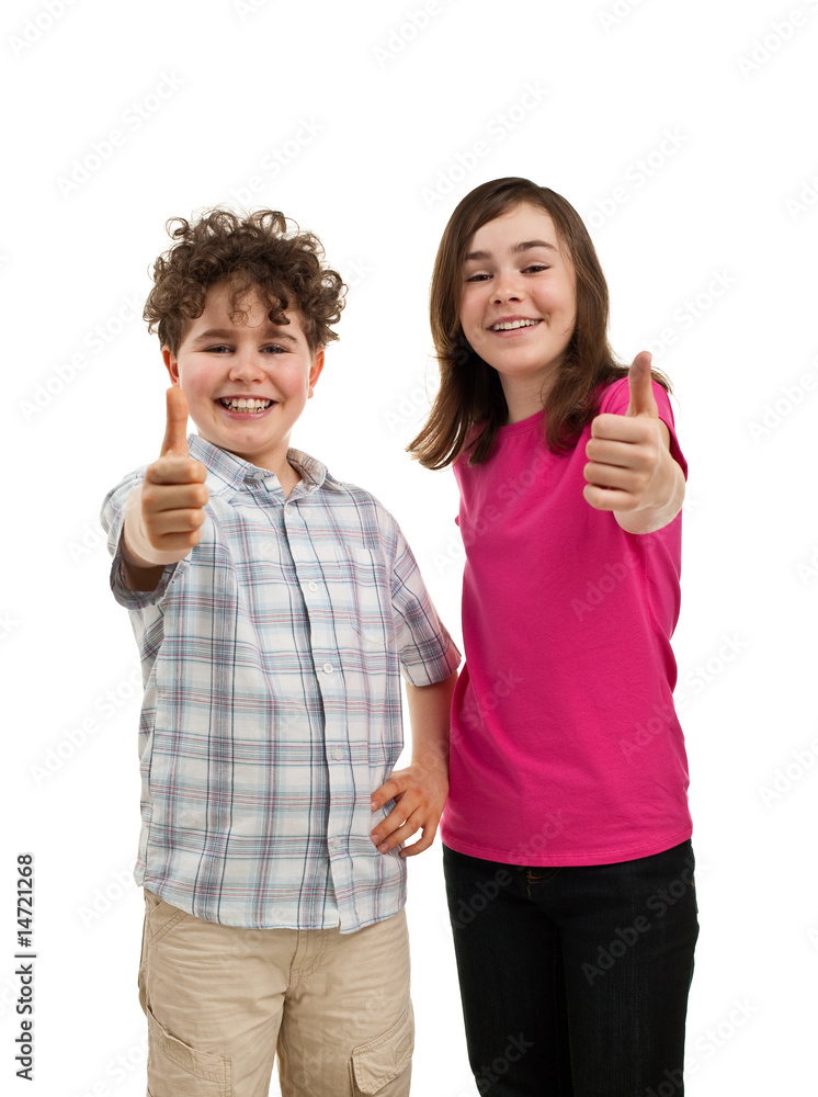 Kids showing OK sign isolated on white background Kids showing OK sign isolated on white background