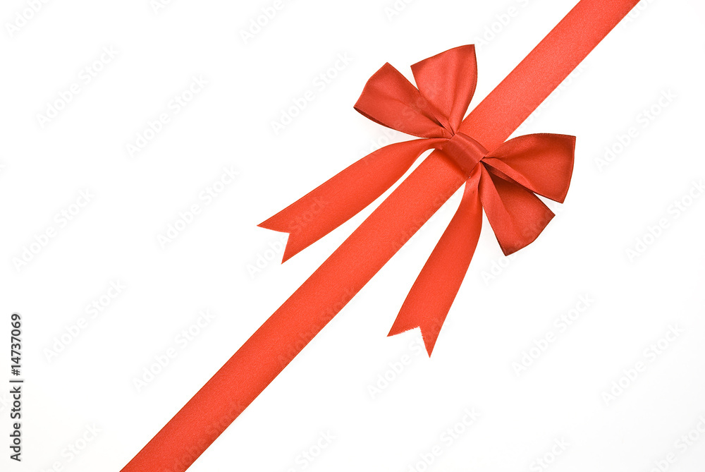 Red gift satin ribbon and bow on white background Red gift satin ribbon and bow on white background