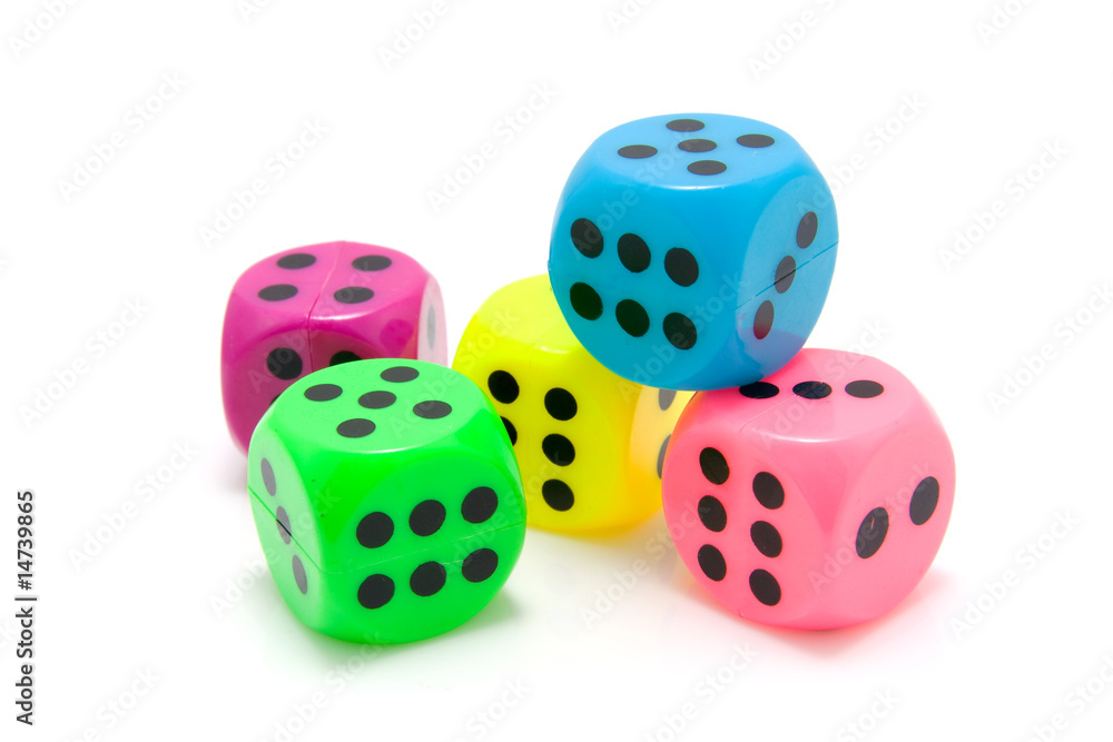 colorful dice isolated on white background colorful dice isolated on white background