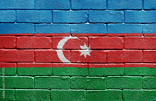 Flag of Azerbaijan on brick wall