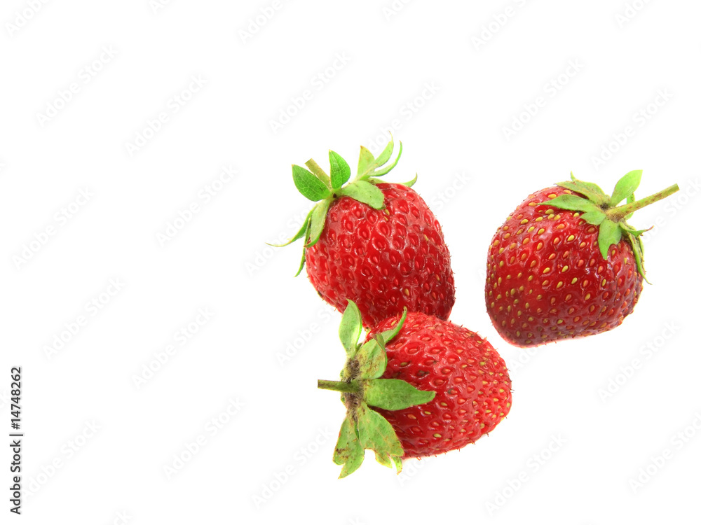 Isolated fruits - three strawberries on white background. Isolated fruits - three strawberries on white background.
