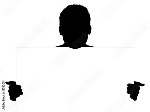 Young man behind a card