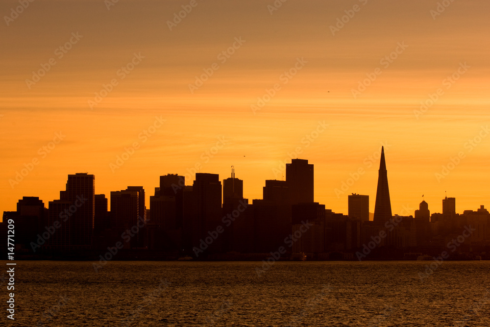 Silhouette of downtown San Francisco at sunset
