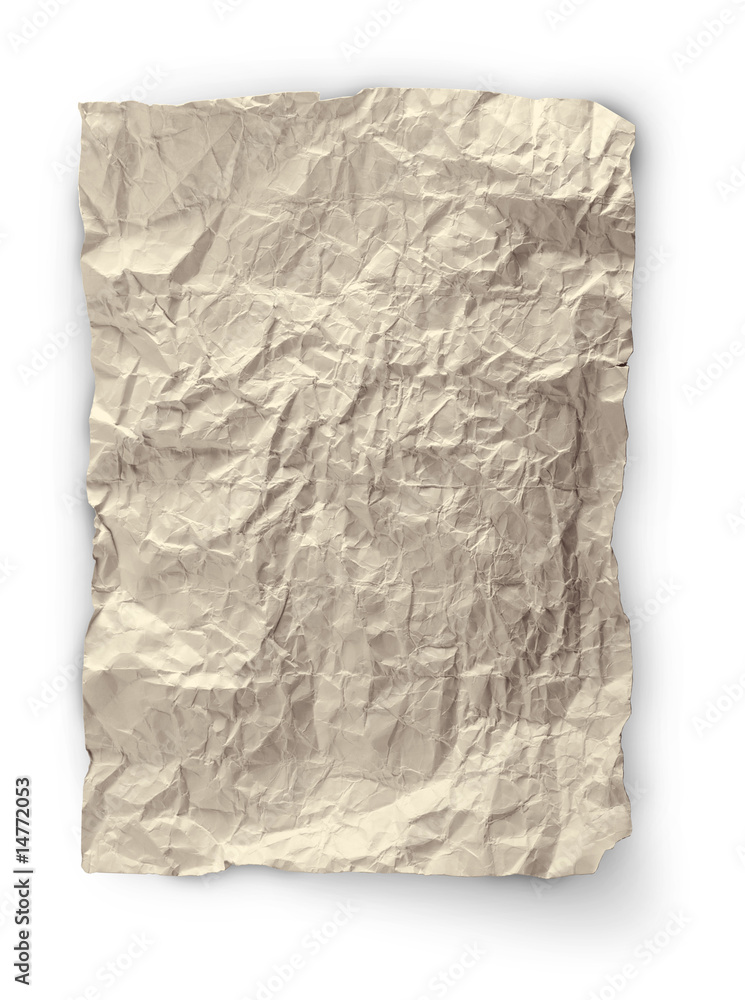 Rumpled wood paper on white background and place for your text Rumpled wood paper on white background and place for your text