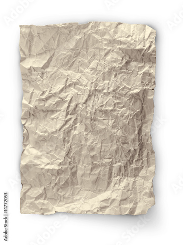 Rumpled wood paper on white background and place for your text