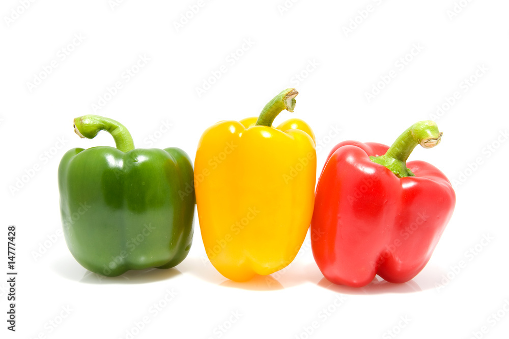 thee colored paprika isolated on white background thee colored paprika isolated on white background