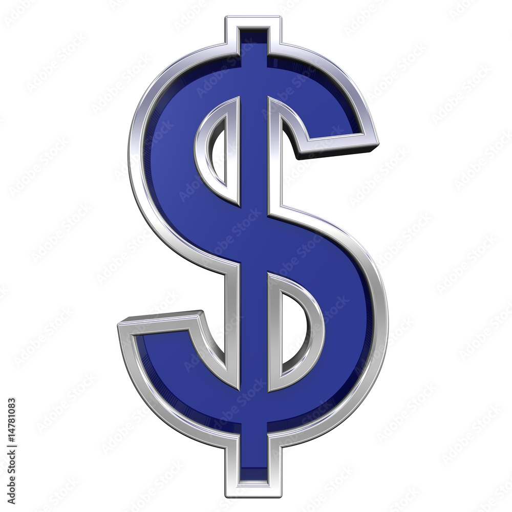 Dollar sign from blue glass with chrome frame alphabet set Dollar sign from blue glass with chrome frame alphabet set