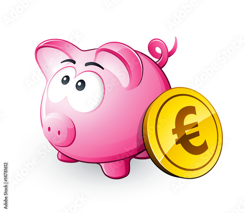 Cochon tirelire et économies euro