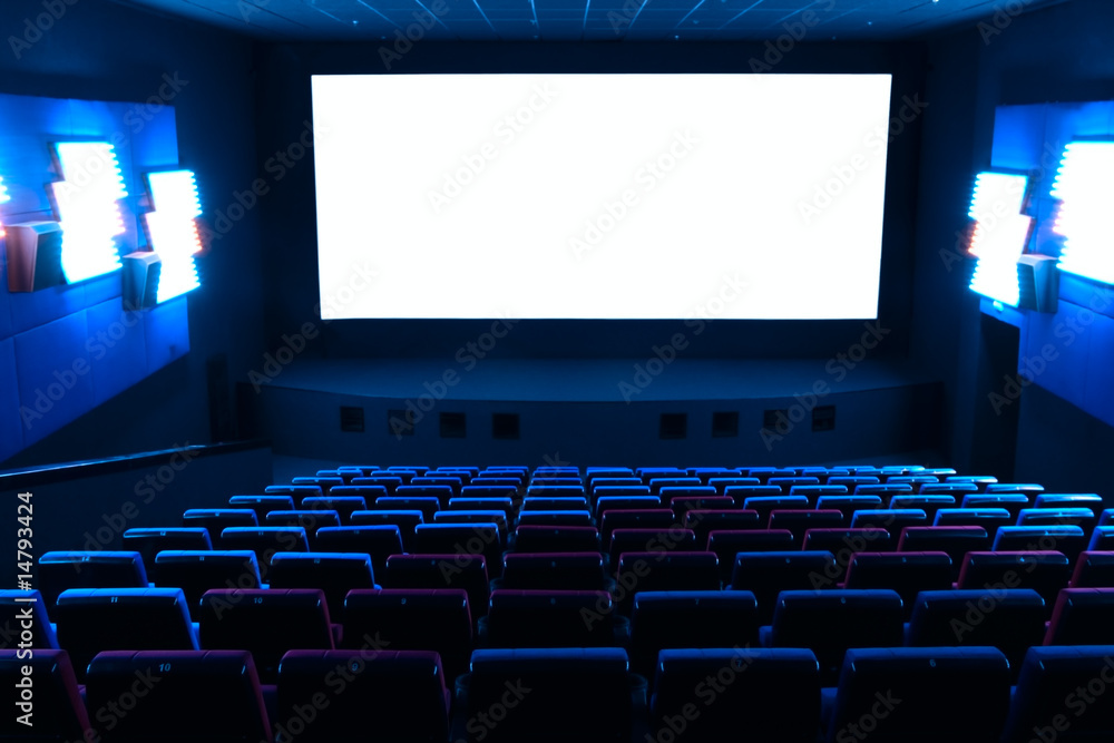 Dark blue rows of theater seats