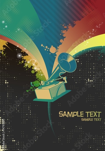gramophone with colorful background